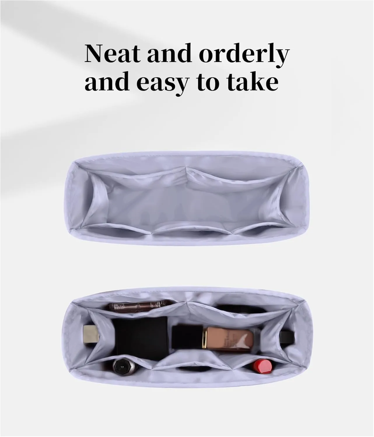 Organizer for Purse Bags, Tote HandBags Organizer with Silky Satin Compatible with Chanel 19 Jumbo, Lightweight Inner Bag for Luxury Bags (Lavender, Jumbo30)
