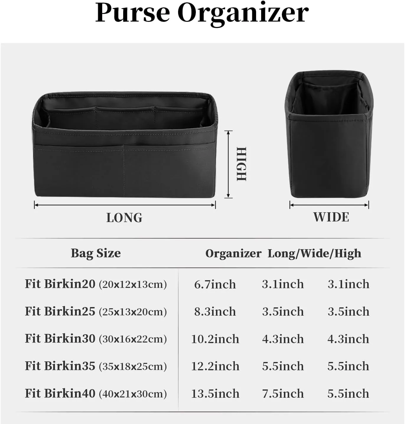 Organizer Insert for Hermes Bags, Luxury Bags Storage with Silk, Fits Birkin 35 Bags, Lightweight Shaper with Multiple Pockets for Daily Use (Black, Birkin35)