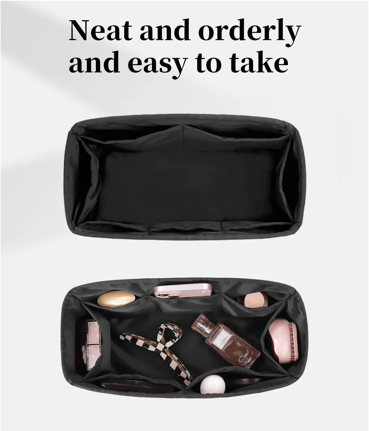 Organizer Insert for Hermes Bags, Luxury Bags Storage with Silk, Fits Birkin 35 Bags, Lightweight Shaper with Multiple Pockets for Daily Use (Black, Birkin35)