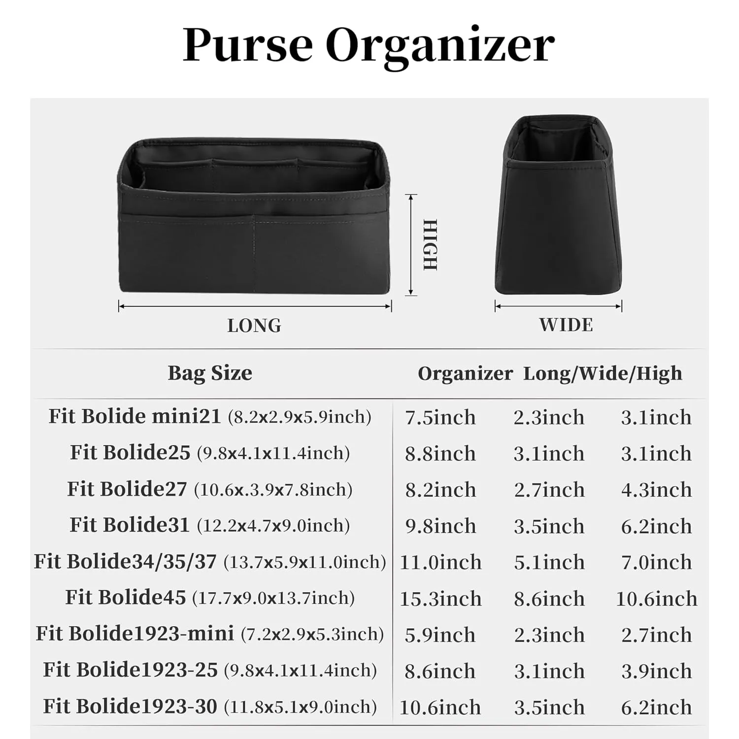Organizer Insert for Hermes Bolide 31 Bag, KINGS IN BAG Handmade Bag-in-bag Fits Bolide 31, Lightweight Handbag Insert for Luxury Bag, Practical Pockets for Everyday Use(Black, Bolide 31)