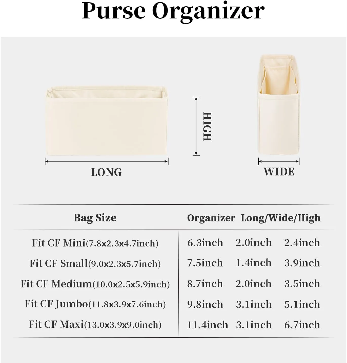 Organizer Insert with Silky Satin Compatible with Chanel Classic Flap Medium 25, Lightweight Insert for Chanel Flap Bag (Craie)