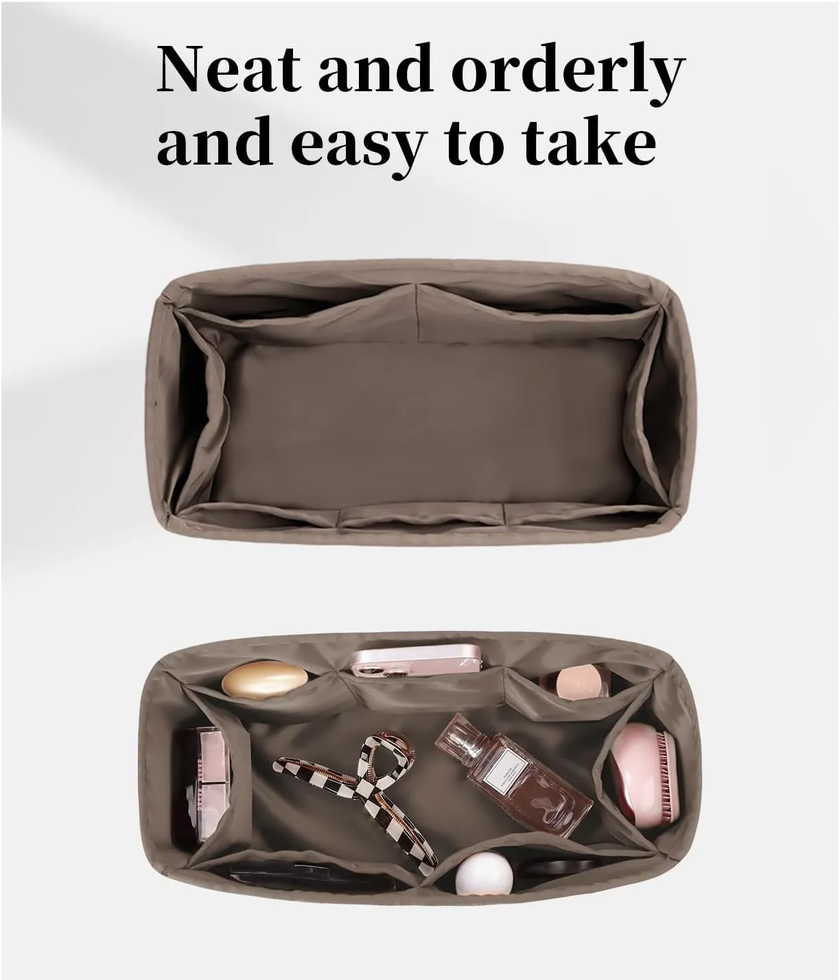 Organizer Silky Insert for Birkin Bags, Luxury Bags Storage with Satins Material, Fits for Birkin25, Lightweight Bag Shaper for Daily Use (Etoupe grey, BK25)