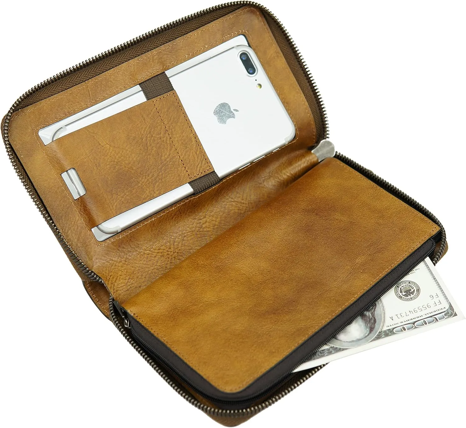 ORIREAL Women's Wallet Leather Clutch Purse and Handbag Wristlet Phone Wallet Case (Brown)