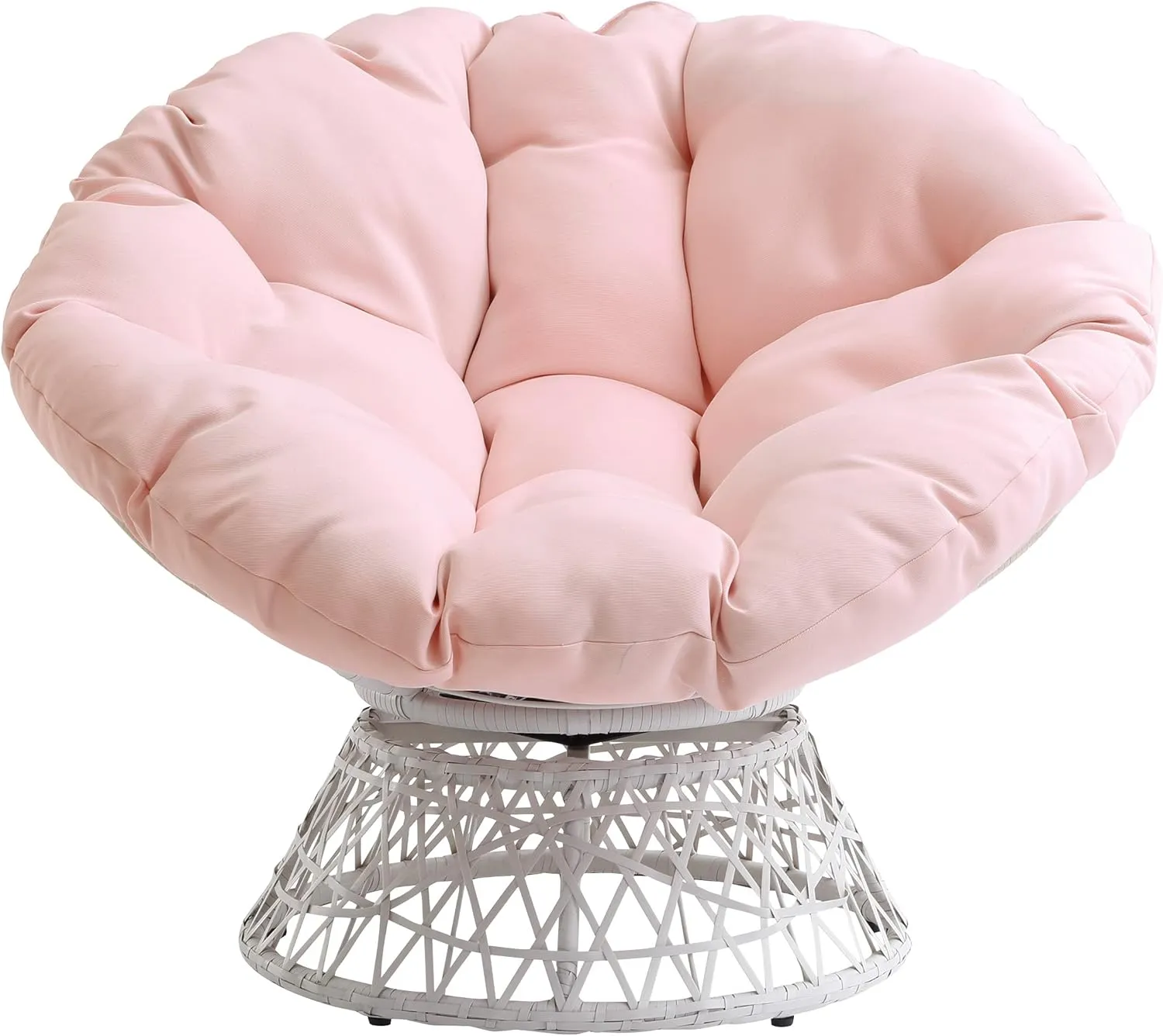 OSP Home Furnishings Wicker Papasan Chair with 360-Degree Swivel, Cream Frame with Pink Cushion