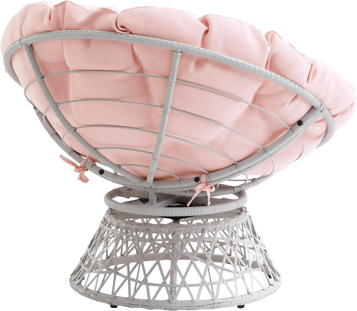 OSP Home Furnishings Wicker Papasan Chair with 360-Degree Swivel, Cream Frame with Pink Cushion