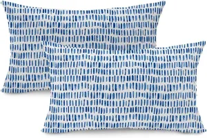 Outdoor Pillow Covers 12x20 Set of 2 Boho Design Blue Striped Decorations Pillows Spring Summer Outdoor Waterproof Patio Furniture Garden Porch Sofa Bed Cushion Covers Home Decor JB003-A12