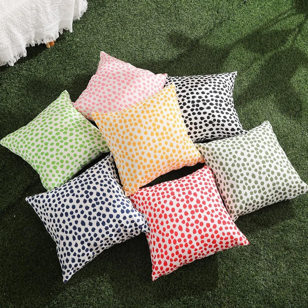 Outdoor Pillow Covers 18x18 Set of 2 Boho Rust Red Polka Dot Decorations Pillows Summer Fall Outdoor Waterproof Patio Furniture Garden Porch Sofa Bed Cushion Covers Home Decor JB002-D18
