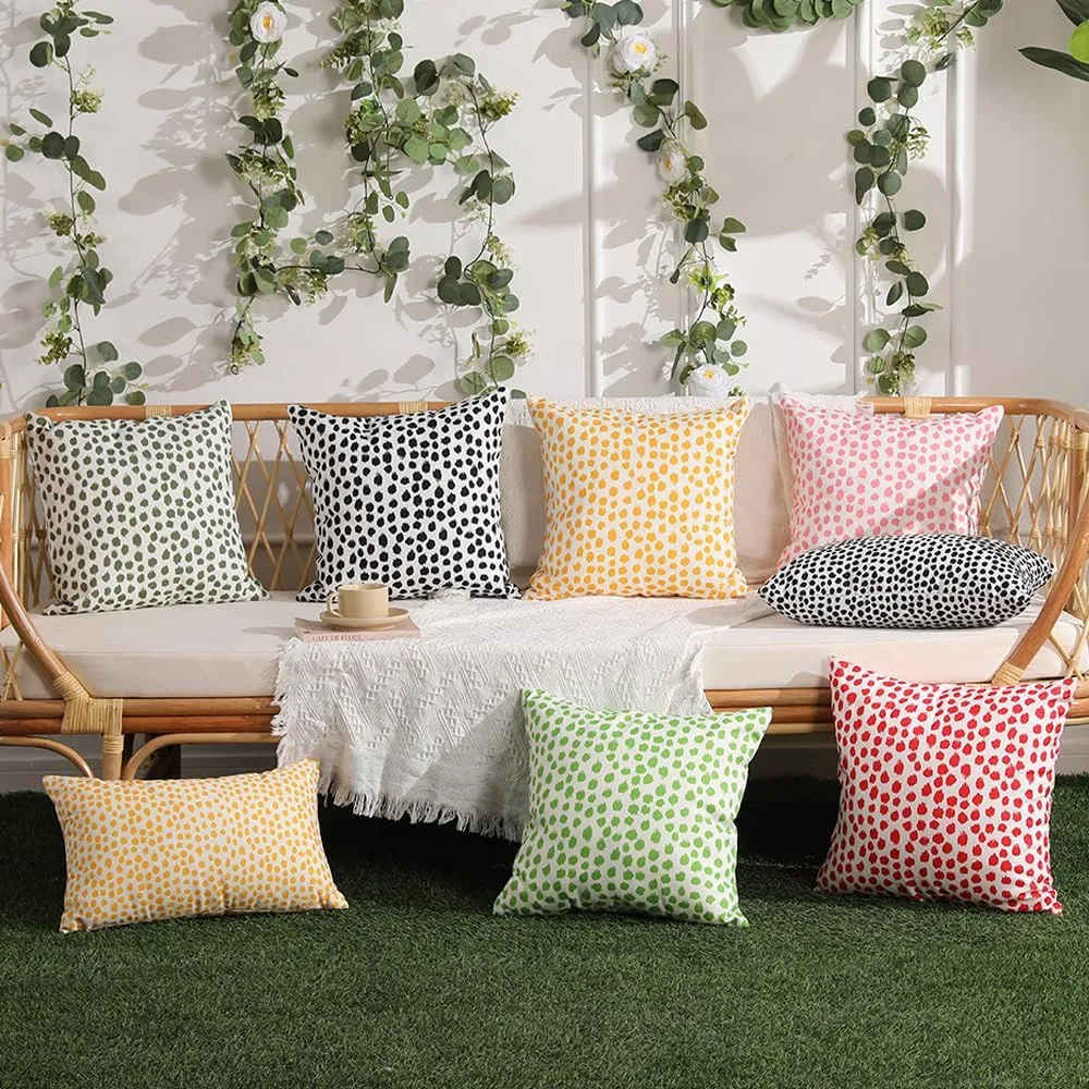 Outdoor Pillow Covers 18x18 Set of 2 Boho Rust Red Polka Dot Decorations Pillows Summer Fall Outdoor Waterproof Patio Furniture Garden Porch Sofa Bed Cushion Covers Home Decor JB002-D18