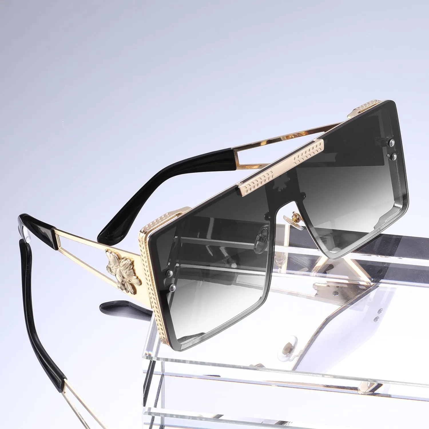 Oversize Sunglasses Mens Trendy Womens Retro Metal Shades Designer Fashion