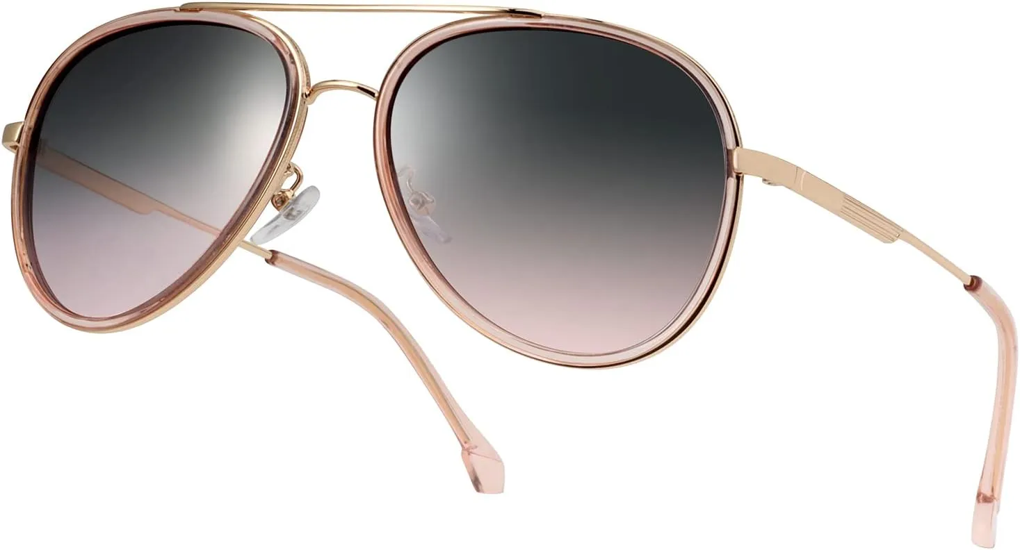Oversized Aviator Polarized Sunglasses for Women Men,Oval Double Bridge Metal Frame Sun Glasses UV400 Protection
