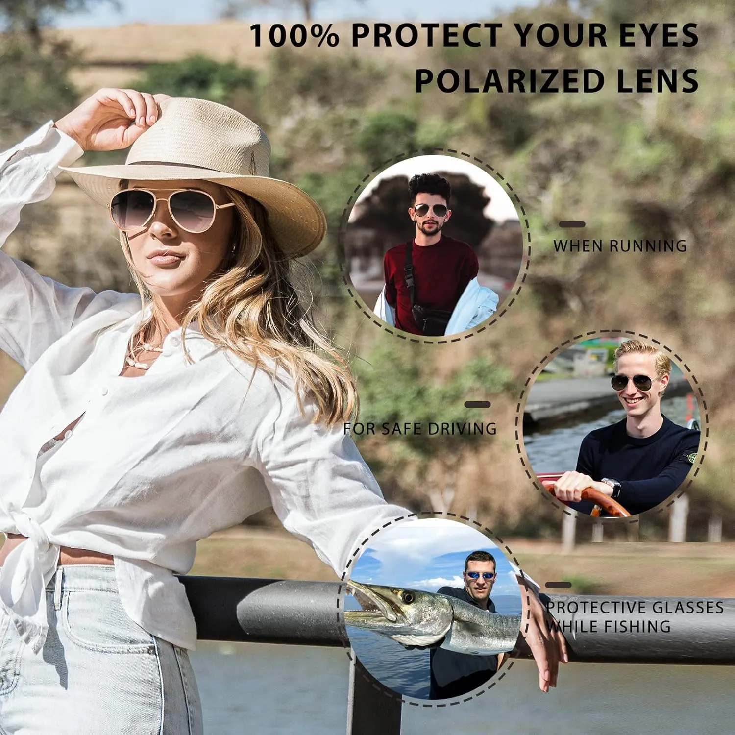 Oversized Aviator Polarized Sunglasses for Women Men,Oval Double Bridge Metal Frame Sun Glasses UV400 Protection