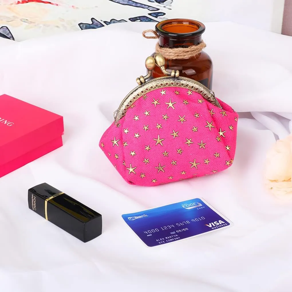 Oyachic Five-Pointed Star Coin Purse Denim Change Pouch Wallets Buckle with Kisslock Clasp Coin Holder Clutch Handbags for Women Ladies