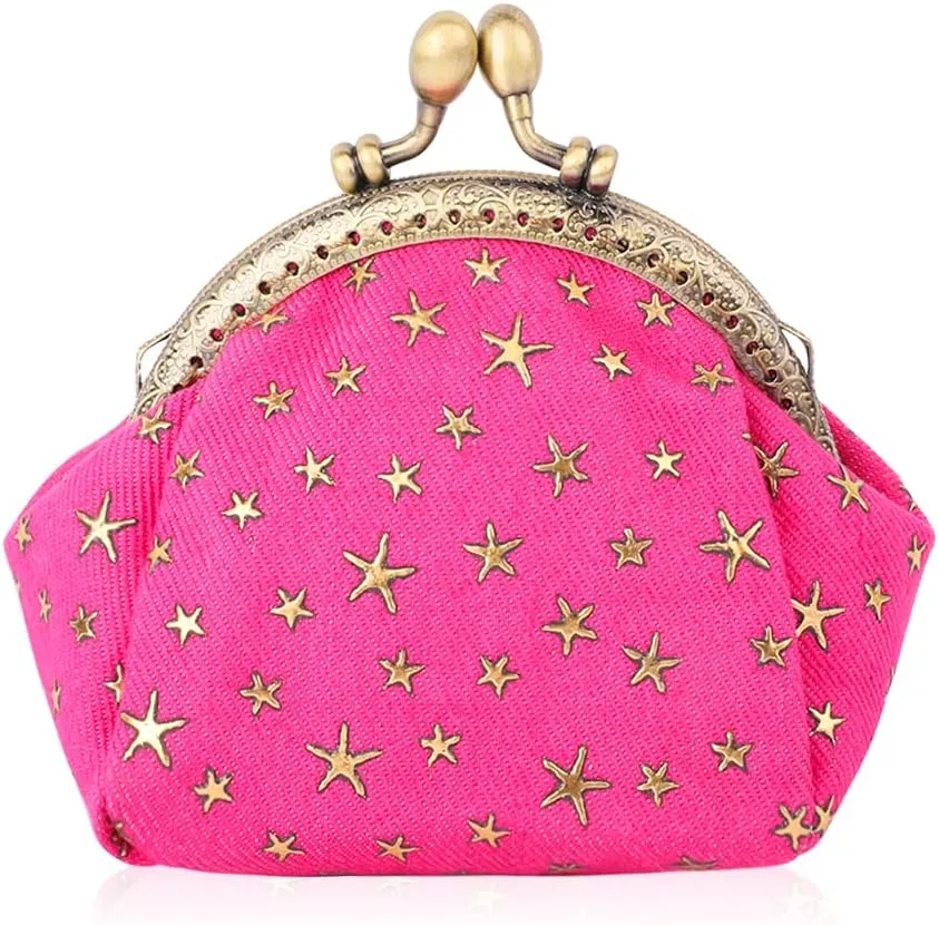 Oyachic Five-Pointed Star Coin Purse Denim Change Pouch Wallets Buckle with Kisslock Clasp Coin Holder Clutch Handbags for Women Ladies