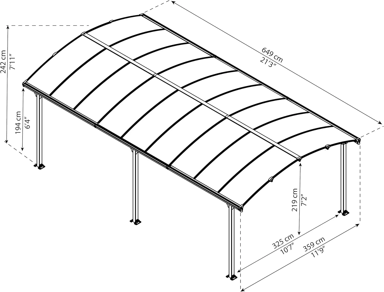 Palram - Canopia Arcadia 12 x 21 x 6.5 Carport, Heavy Duty Metal Car Port, Weather-Protected Aluminum Frame, Polycarbonate RV & Car Storage, UV Protected, DIY Truck Garage Kit, 10-Year Warranty, Gray