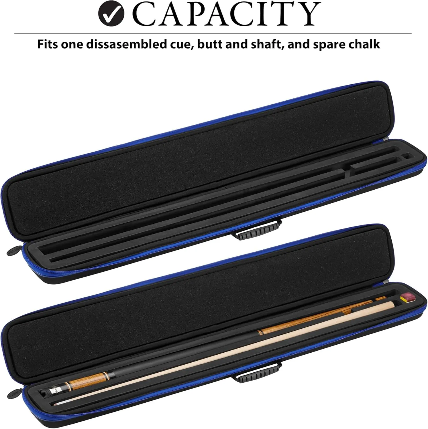 Parallax Billiard/Pool Cue Case 600D Oxford Heavyweight Polyester Fabric and Padded Interior, Holds 1 Complete 2-Piece Cue (1 Butt/1 Shaft)