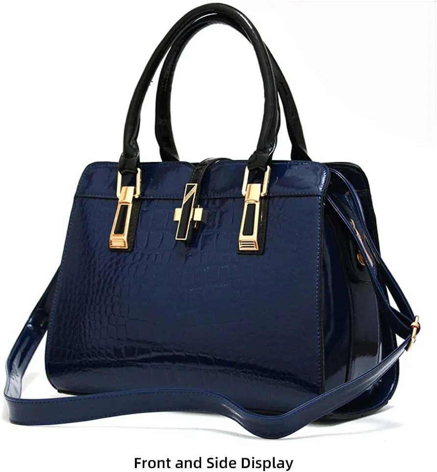 Patent Leather Handbags for Women Crocodile Print Shoulder Bag Top Handle Crossbody Bag Zipper Closure Tote Bag Purse