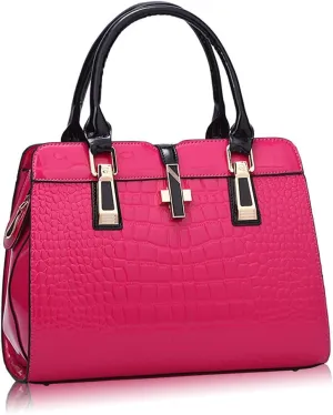 Patent Leather Handbags for Women Crocodile Print Shoulder Bag Top Handle Crossbody Bag Zipper Closure Tote Bag Purse