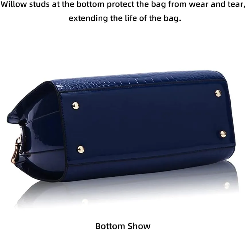 Patent Leather Handbags for Women Crocodile Print Shoulder Bag Top Handle Crossbody Bag Zipper Closure Tote Bag Purse