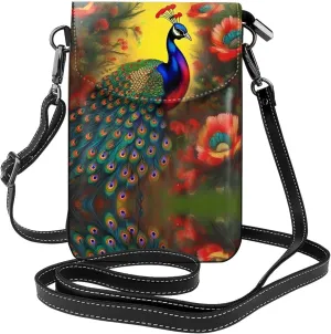 Peacock flowers Printed Women's Crossbody Phone Bag - Perfect for Travel and Shopping