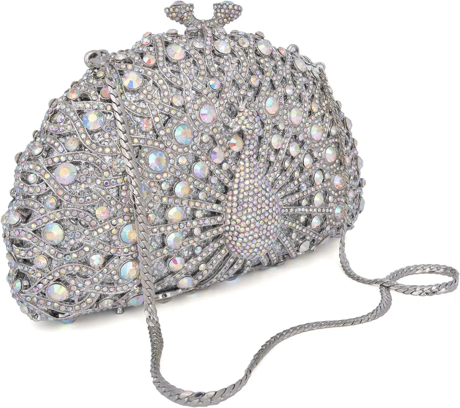 Peacock Luxury Rhinestone Crystal Evening Clutch Bag Sparkly Bride Wedding Party Purses for Women