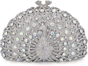 Peacock Luxury Rhinestone Crystal Evening Clutch Bag Sparkly Bride Wedding Party Purses for Women
