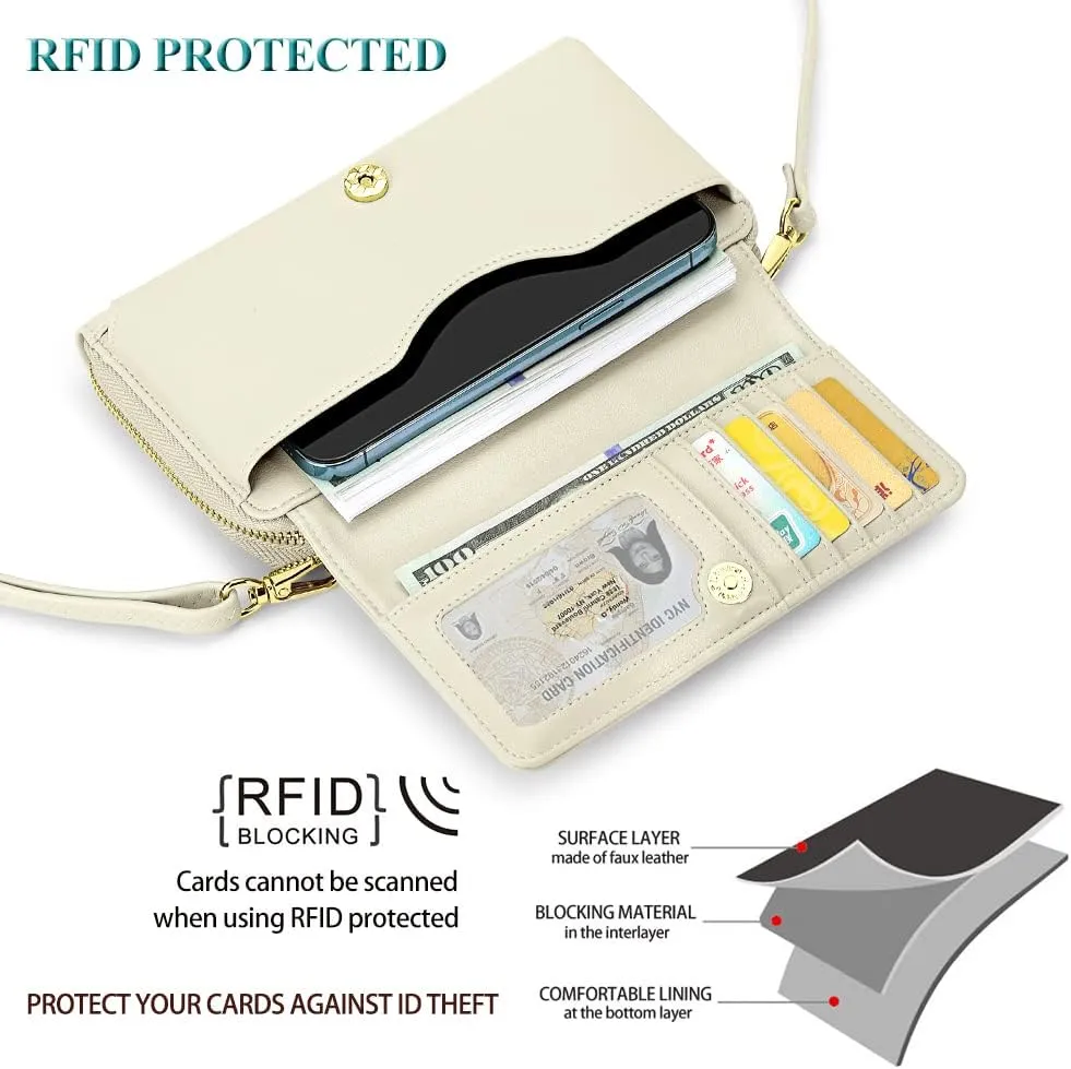 Peacocktion Crossbody Wristlet Wallets for Women RFID Vegan Leather Cross Body Cell Phone Purses with Zipper