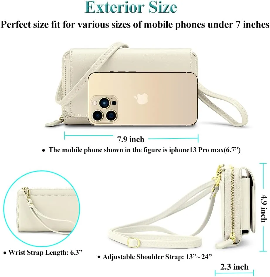 Peacocktion Crossbody Wristlet Wallets for Women RFID Vegan Leather Cross Body Cell Phone Purses with Zipper