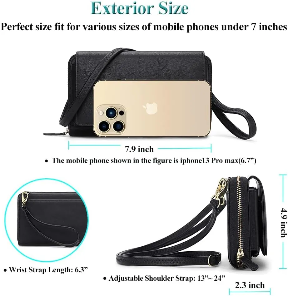 Peacocktion Crossbody Wristlet Wallets for Women RFID Vegan Leather Cross Body Cell Phone Purses with Zipper