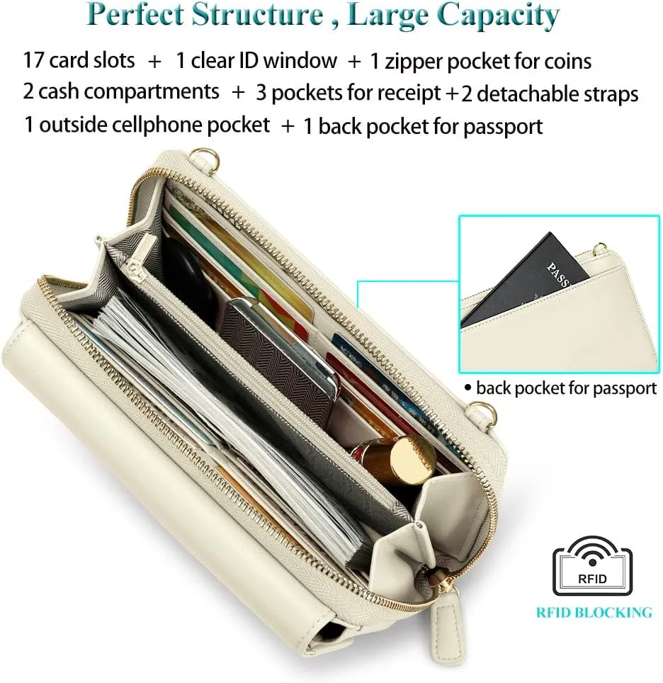 Peacocktion Crossbody Wristlet Wallets for Women RFID Vegan Leather Cross Body Cell Phone Purses with Zipper