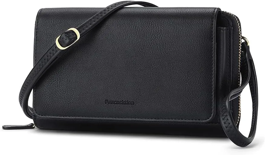 Peacocktion Crossbody Wristlet Wallets for Women RFID Vegan Leather Cross Body Cell Phone Purses with Zipper