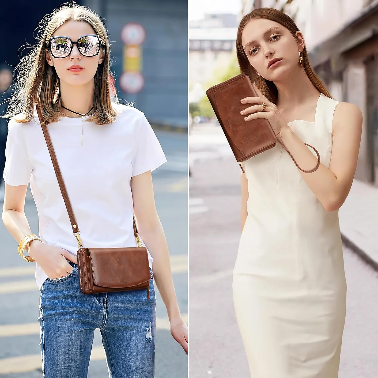 Peacocktion Crossbody Wristlet Wallets for Women RFID Vegan Leather Cross Body Cell Phone Purses with Zipper