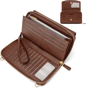 Peacocktion Crossbody Wristlet Wallets for Women RFID Vegan Leather Cross Body Cell Phone Purses with Zipper