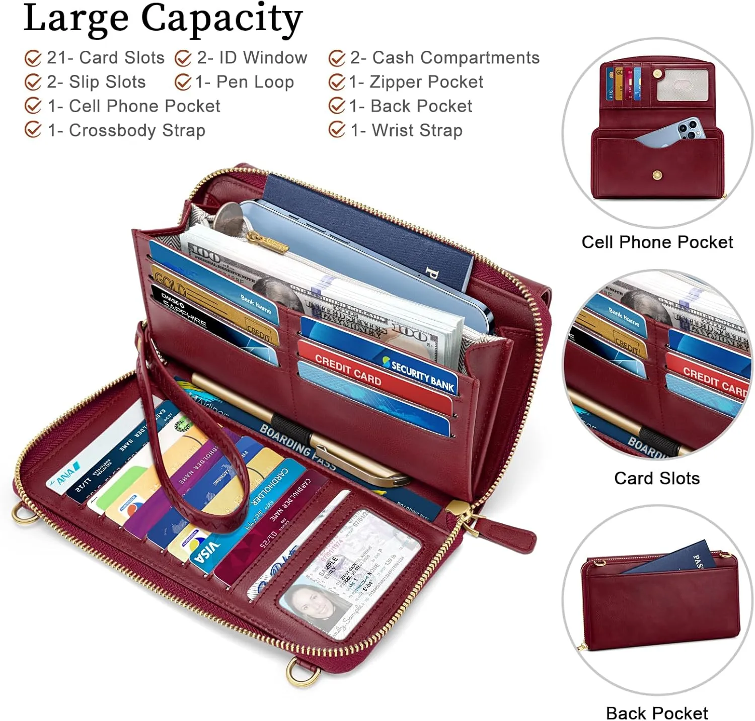 Peacocktion Crossbody Wristlet Wallets for Women RFID Vegan Leather Cross Body Cell Phone Purses with Zipper