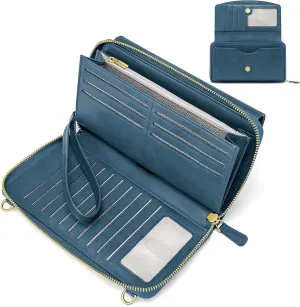 Peacocktion Crossbody Wristlet Wallets for Women RFID Vegan Leather Cross Body Cell Phone Purses with Zipper