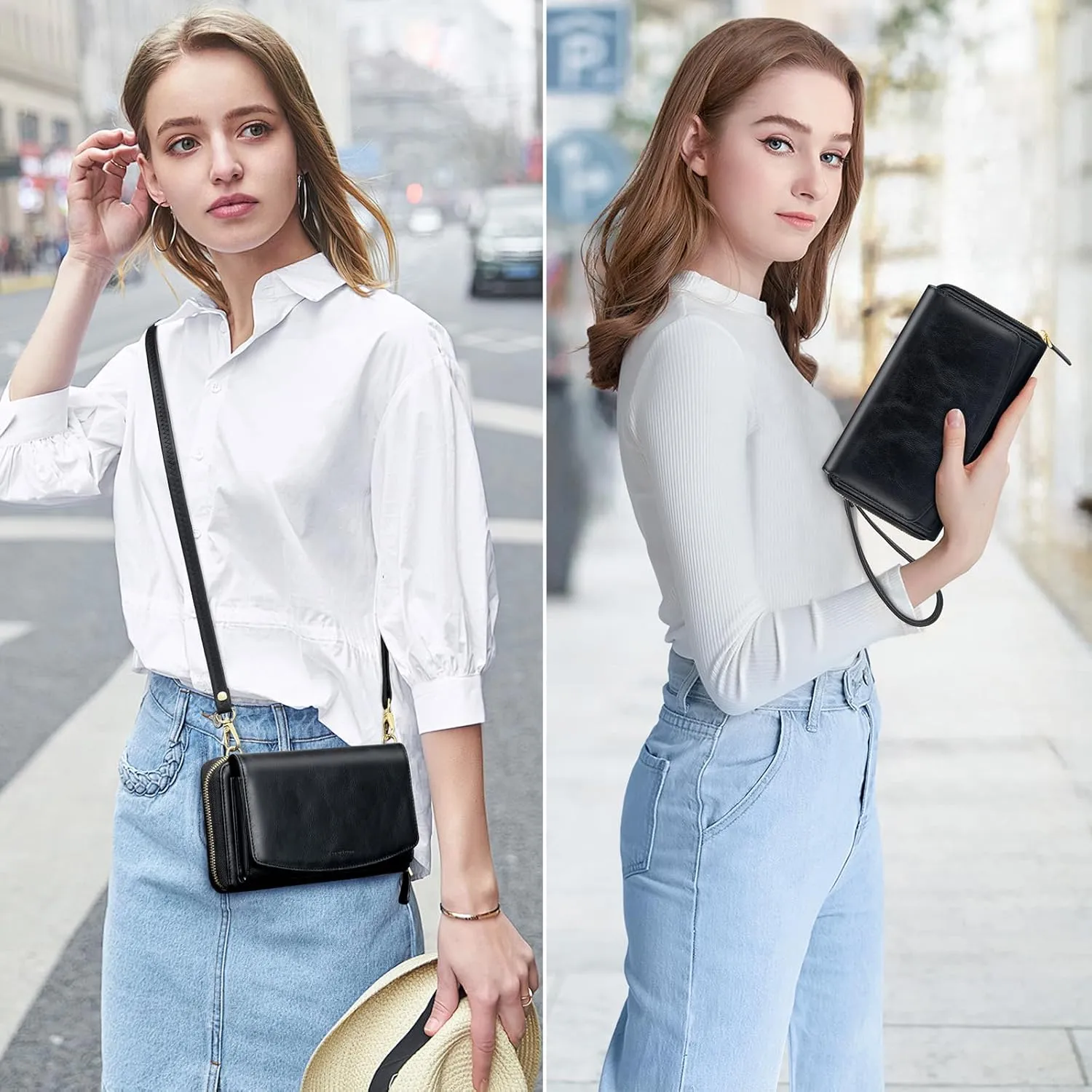 Peacocktion Crossbody Wristlet Wallets for Women RFID Vegan Leather Cross Body Cell Phone Purses with Zipper