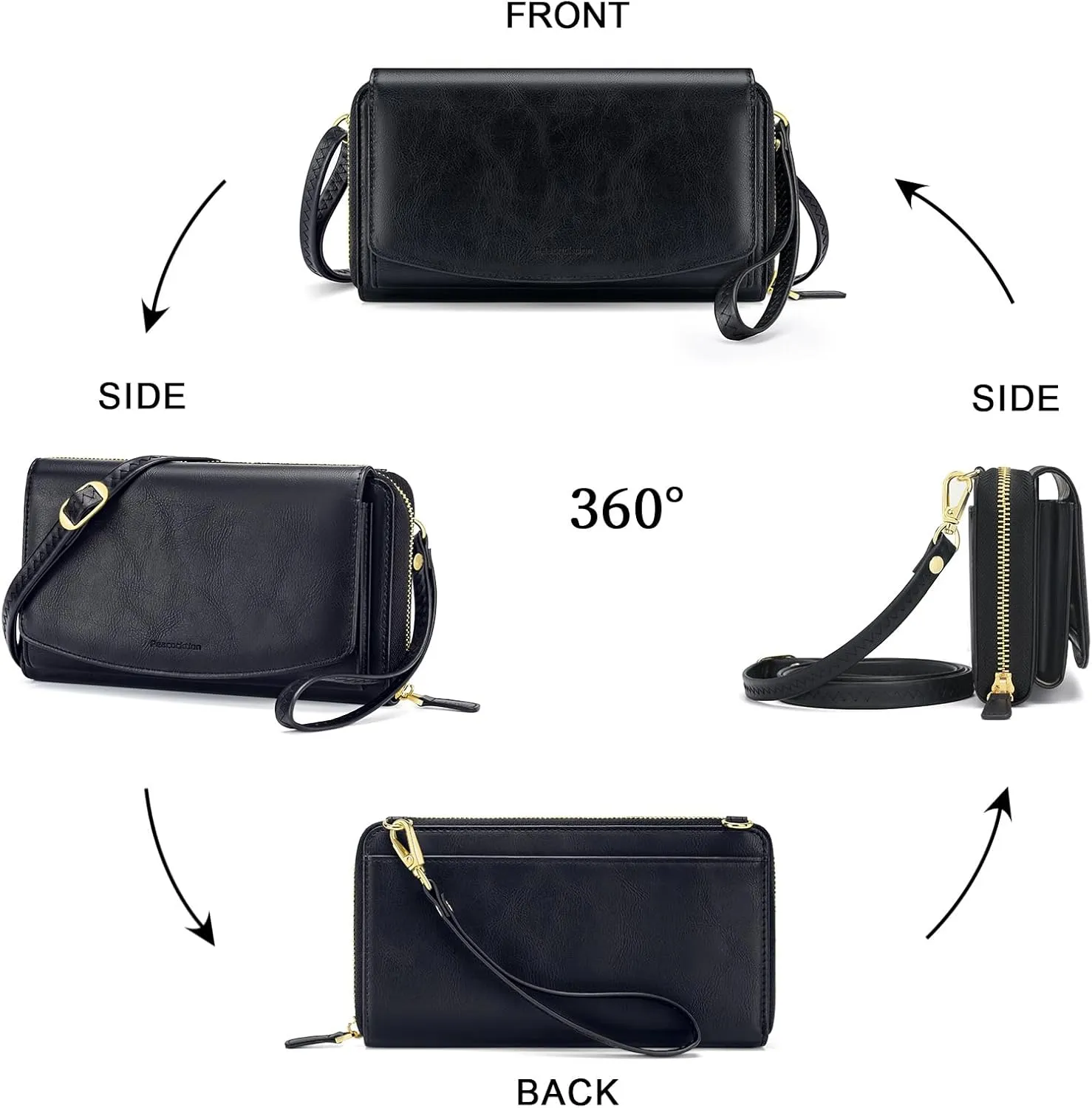 Peacocktion Crossbody Wristlet Wallets for Women RFID Vegan Leather Cross Body Cell Phone Purses with Zipper