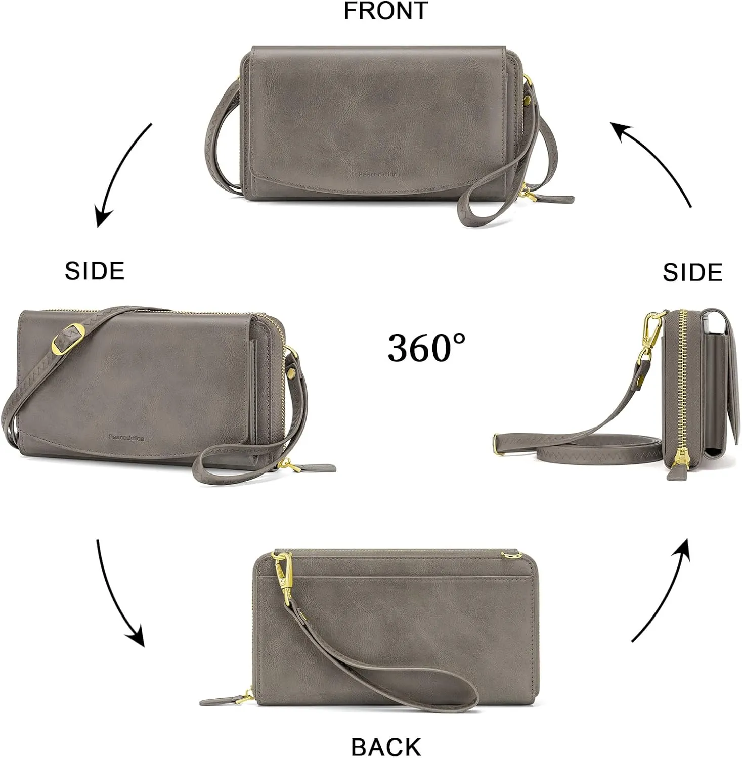 Peacocktion Crossbody Wristlet Wallets for Women RFID Vegan Leather Cross Body Cell Phone Purses with Zipper