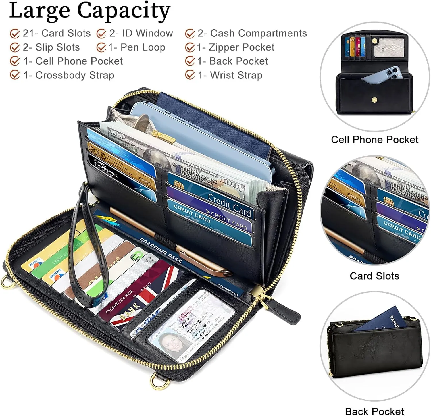 Peacocktion Crossbody Wristlet Wallets for Women RFID Vegan Leather Cross Body Cell Phone Purses with Zipper