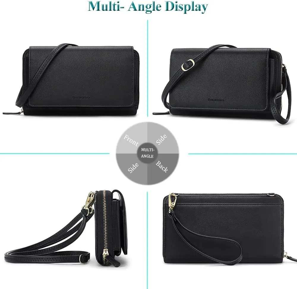 Peacocktion Crossbody Wristlet Wallets for Women RFID Vegan Leather Cross Body Cell Phone Purses with Zipper