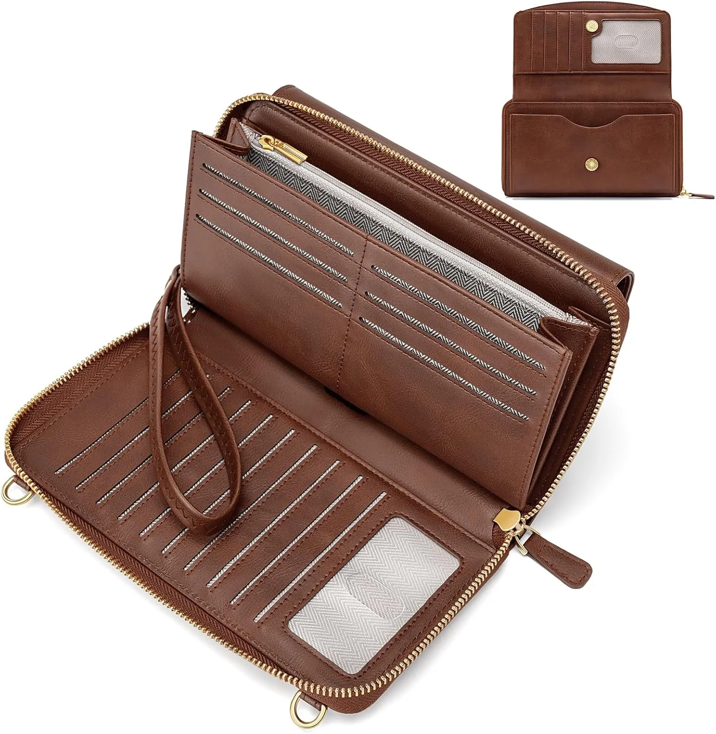 Peacocktion Crossbody Wristlet Wallets for Women RFID Vegan Leather Cross Body Cell Phone Purses with Zipper