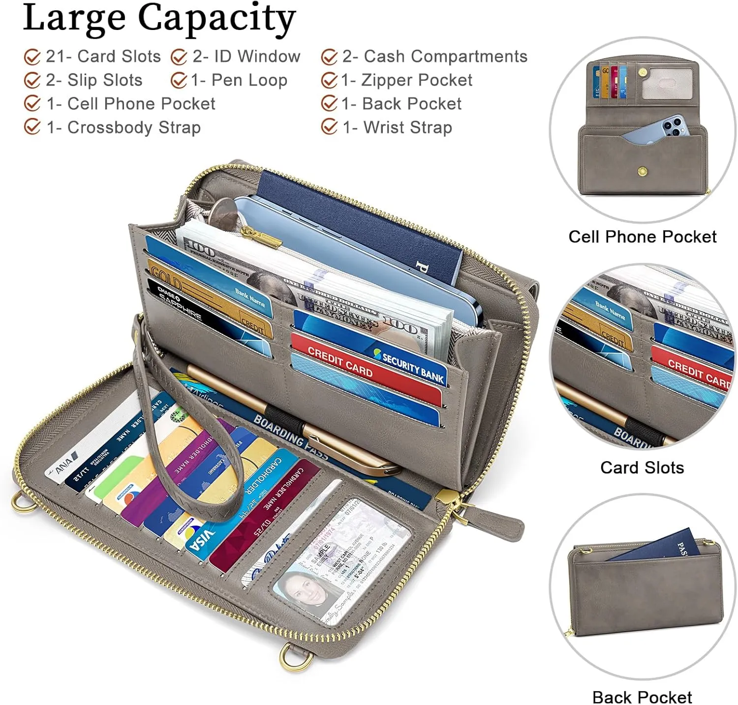 Peacocktion Crossbody Wristlet Wallets for Women RFID Vegan Leather Cross Body Cell Phone Purses with Zipper