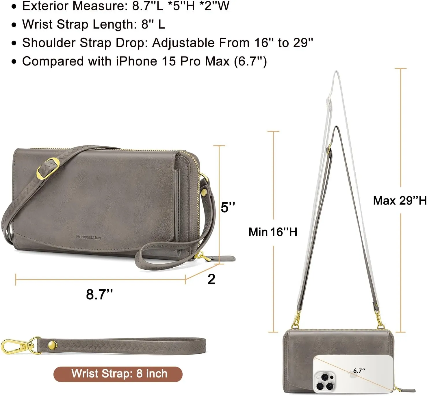 Peacocktion Crossbody Wristlet Wallets for Women RFID Vegan Leather Cross Body Cell Phone Purses with Zipper