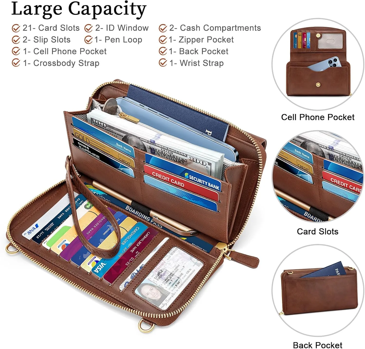 Peacocktion Crossbody Wristlet Wallets for Women RFID Vegan Leather Cross Body Cell Phone Purses with Zipper