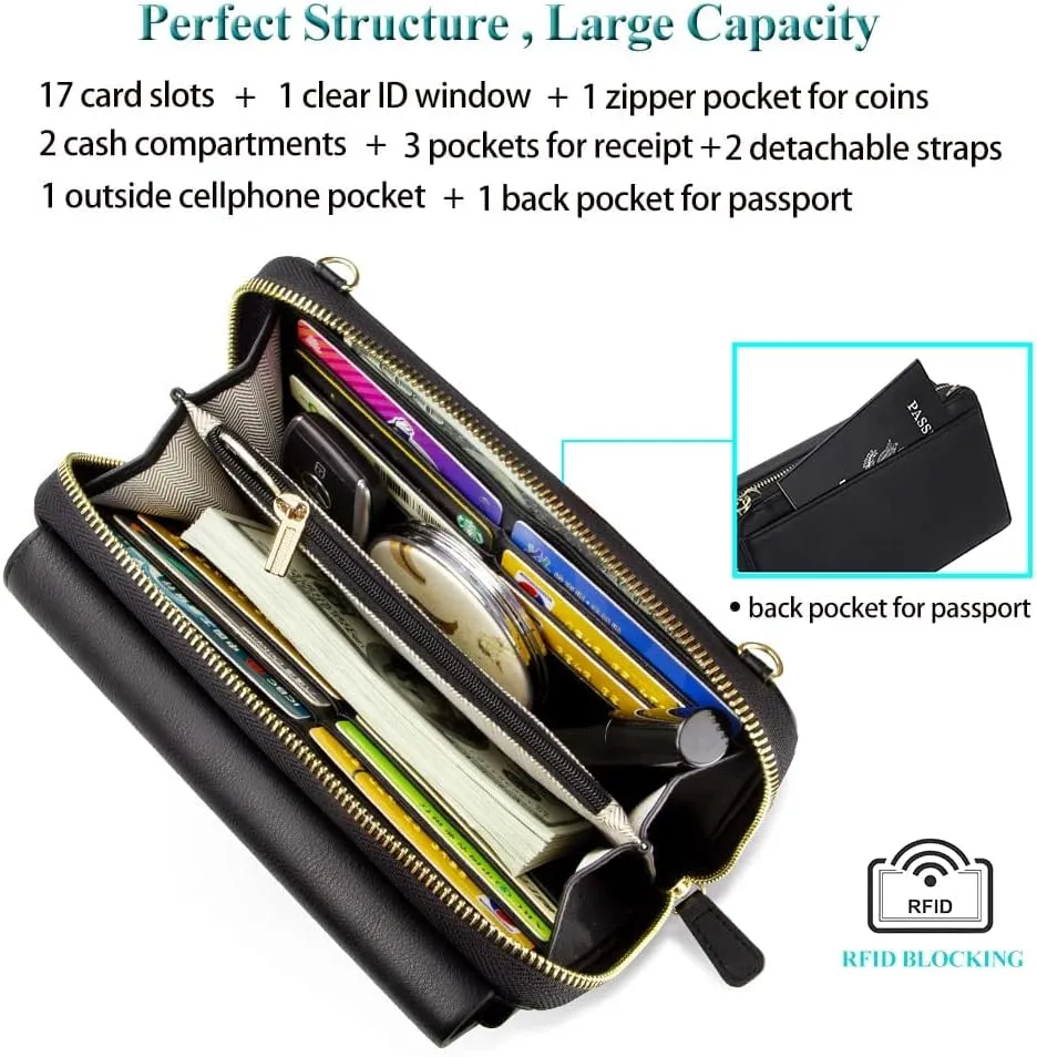 Peacocktion Crossbody Wristlet Wallets for Women RFID Vegan Leather Cross Body Cell Phone Purses with Zipper