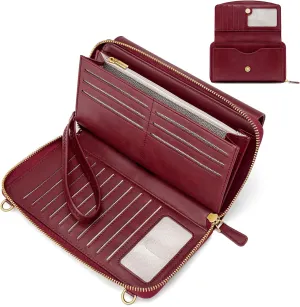 Peacocktion Crossbody Wristlet Wallets for Women RFID Vegan Leather Cross Body Cell Phone Purses with Zipper