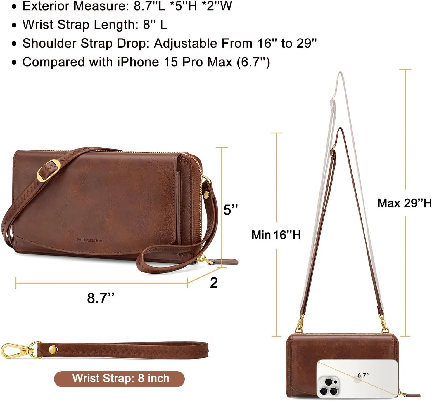 Peacocktion Crossbody Wristlet Wallets for Women RFID Vegan Leather Cross Body Cell Phone Purses with Zipper