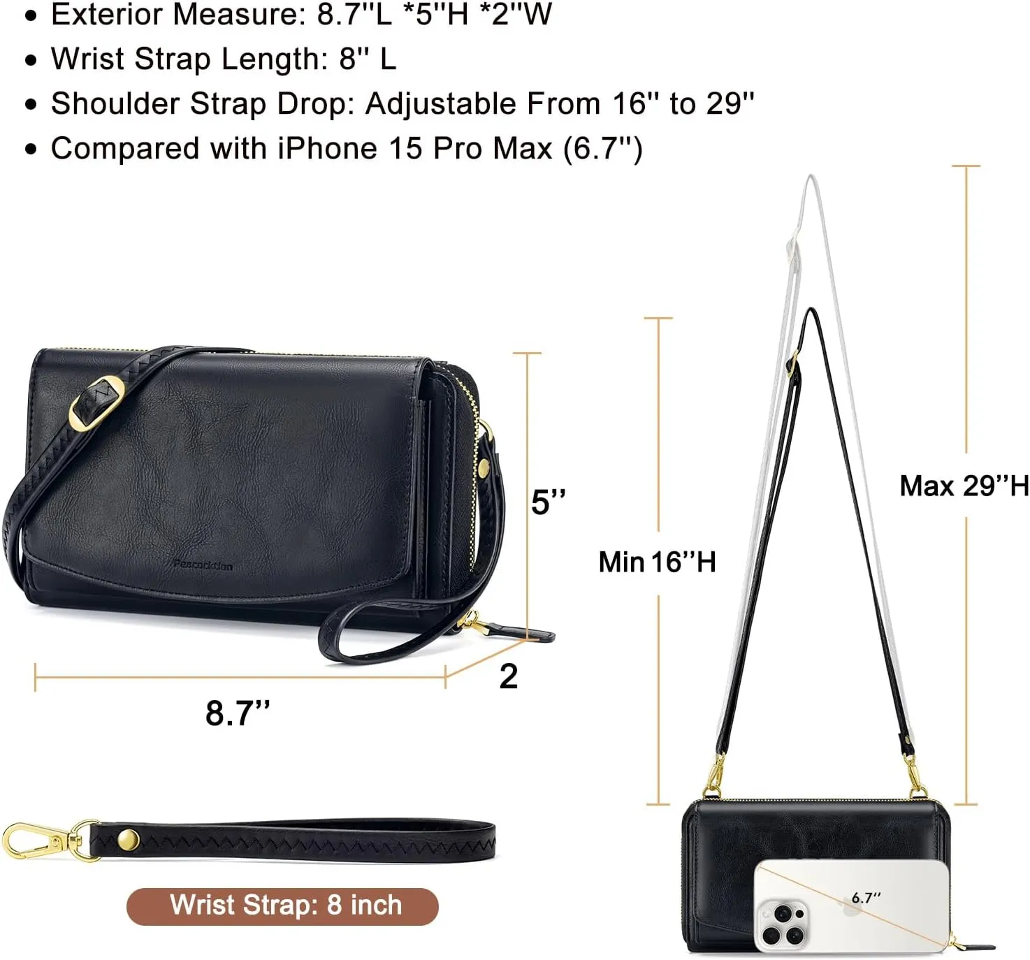 Peacocktion Crossbody Wristlet Wallets for Women RFID Vegan Leather Cross Body Cell Phone Purses with Zipper