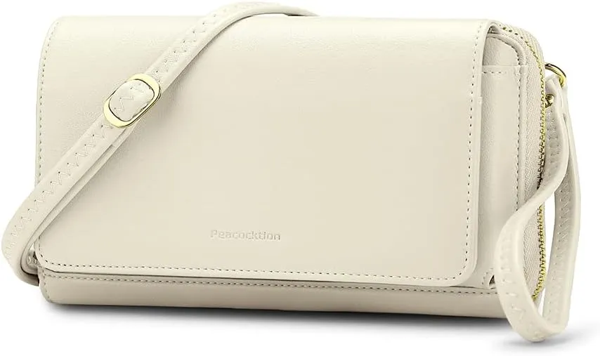 Peacocktion Crossbody Wristlet Wallets for Women RFID Vegan Leather Cross Body Cell Phone Purses with Zipper