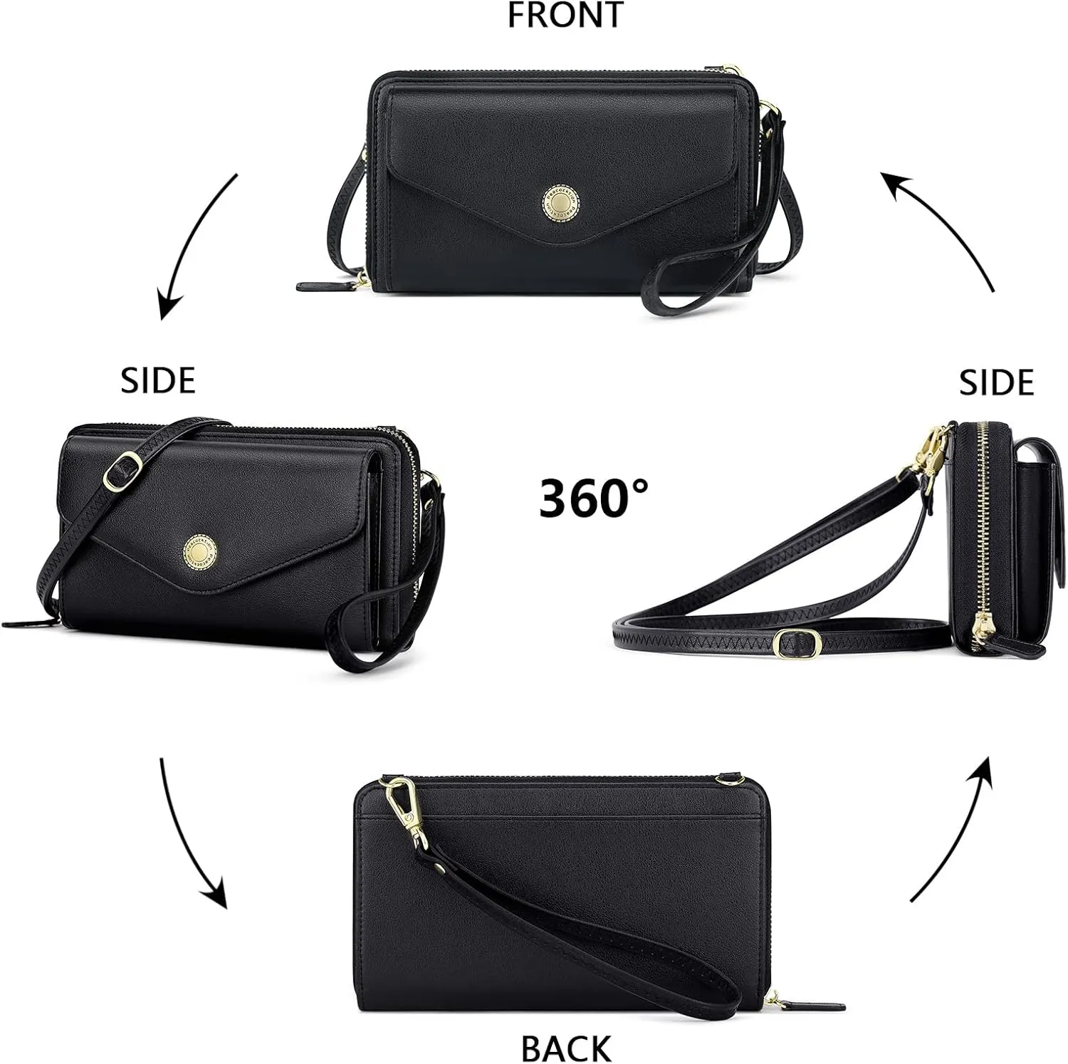 Peacocktion Women Wallet Purse Card Holder with RFID, Large Capacity Crossbody Wristlet Clutch 2 Straps