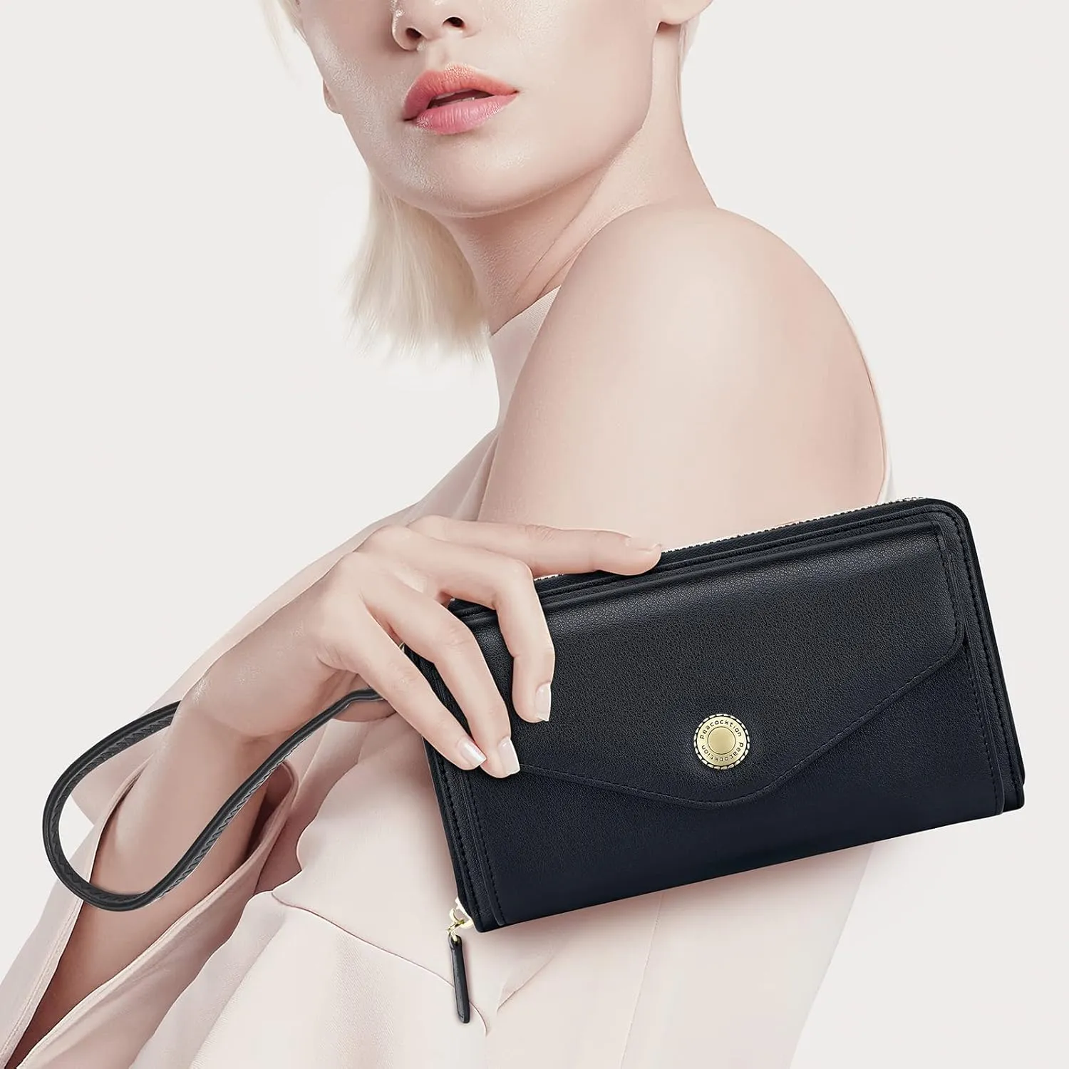 Peacocktion Women Wallet Purse Card Holder with RFID, Large Capacity Crossbody Wristlet Clutch 2 Straps